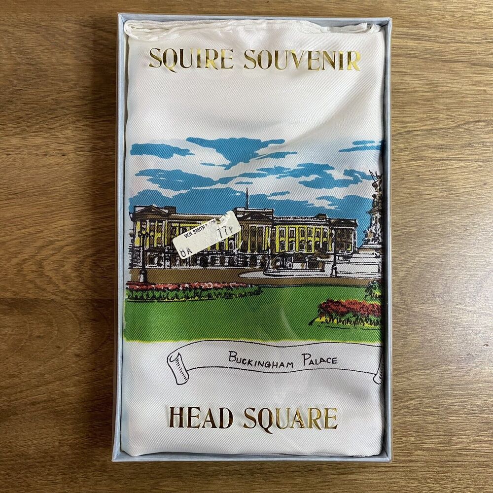 Vintage Acetate Scarf A Squire Souvenir of London 31 X 31 Landmarks Original Box - Picture 15 of 16